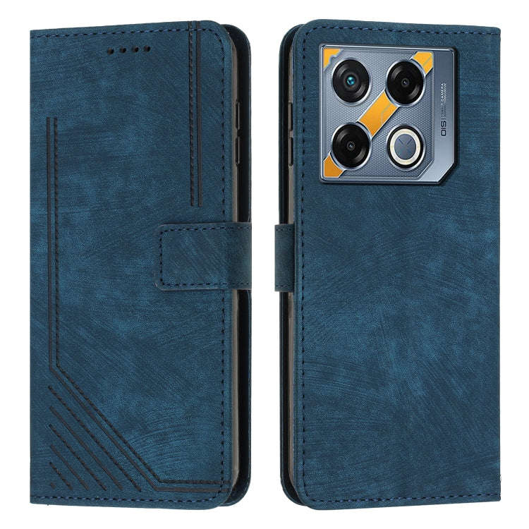 For Infinix GT 20 Pro Skin Feel Stripe Pattern Leather Phone Case with Lanyard(Blue)