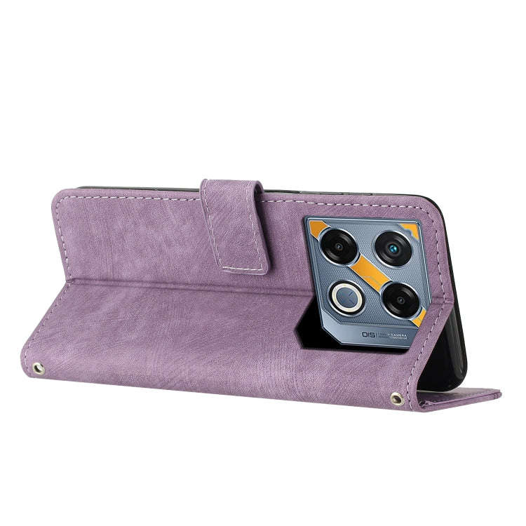 For Infinix GT 20 Pro Skin Feel Stripe Pattern Leather Phone Case with Lanyard(Purple)