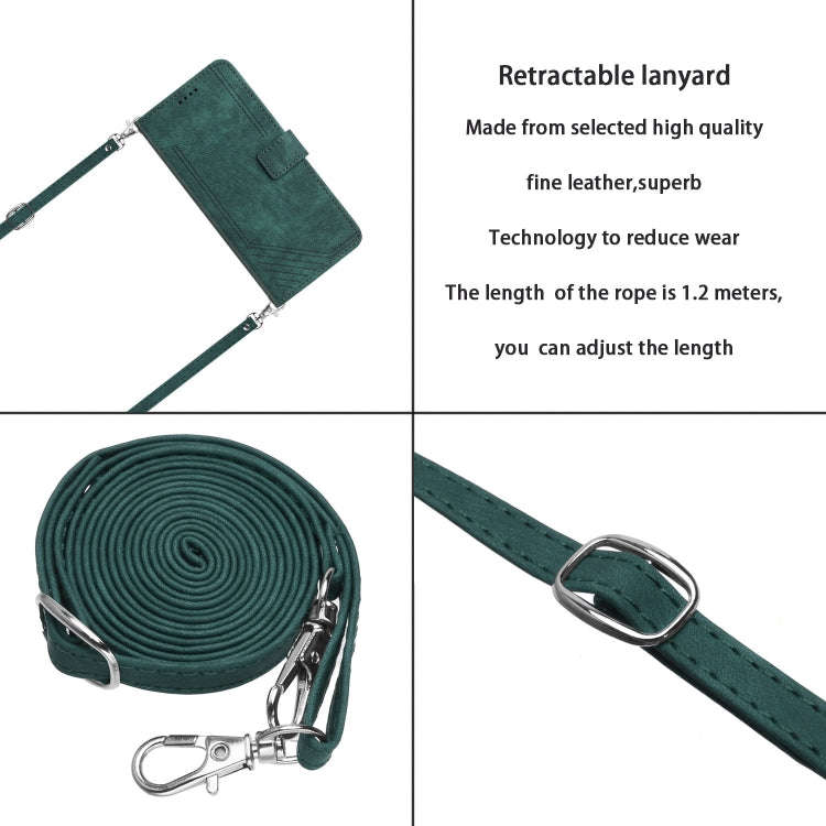 For Infinix Note 40 5G Skin Feel Stripe Pattern Leather Phone Case with Lanyard(Green)