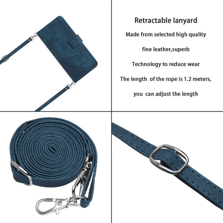 For Infinix Note 40 5G Skin Feel Stripe Pattern Leather Phone Case with Lanyard(Blue)