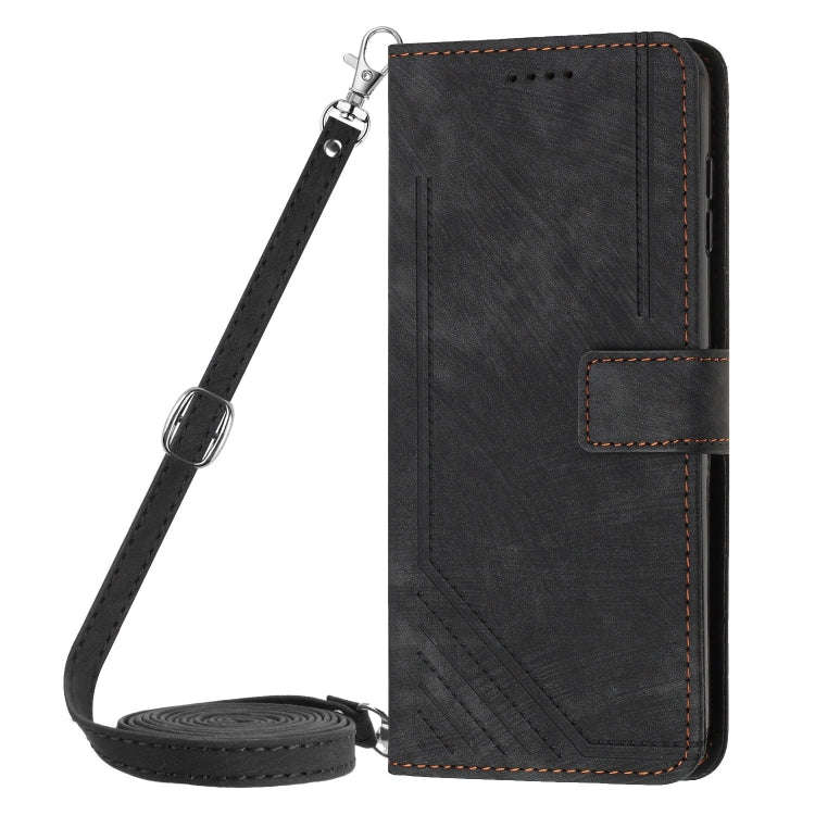 For Infinix Note 40 5G Skin Feel Stripe Pattern Leather Phone Case with Lanyard(Black)