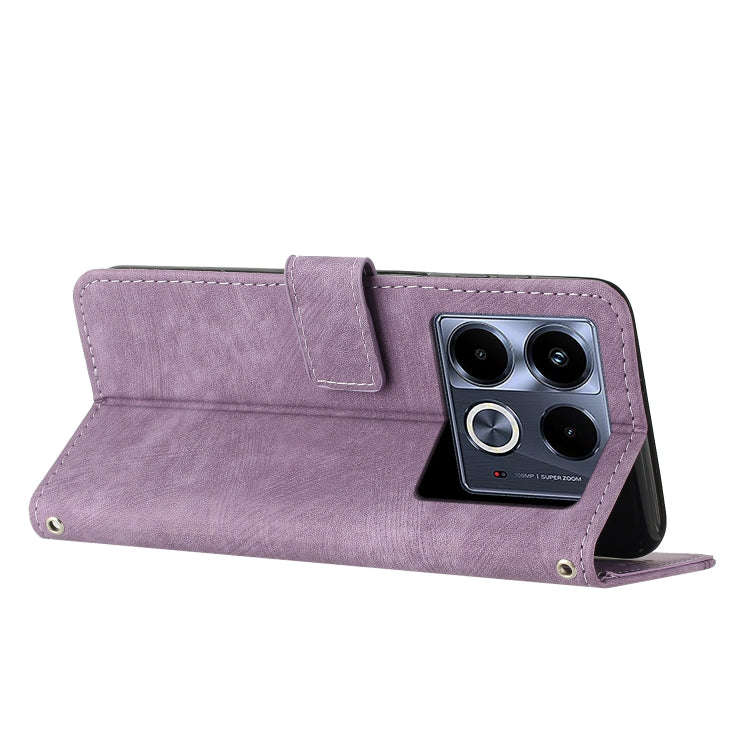 For Infinix Note 40 5G Skin Feel Stripe Pattern Leather Phone Case with Lanyard(Purple)