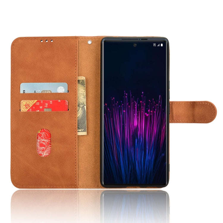 For HTC U24 Pro Skin Feel Magnetic Flip Leather Phone Case(Brown)
