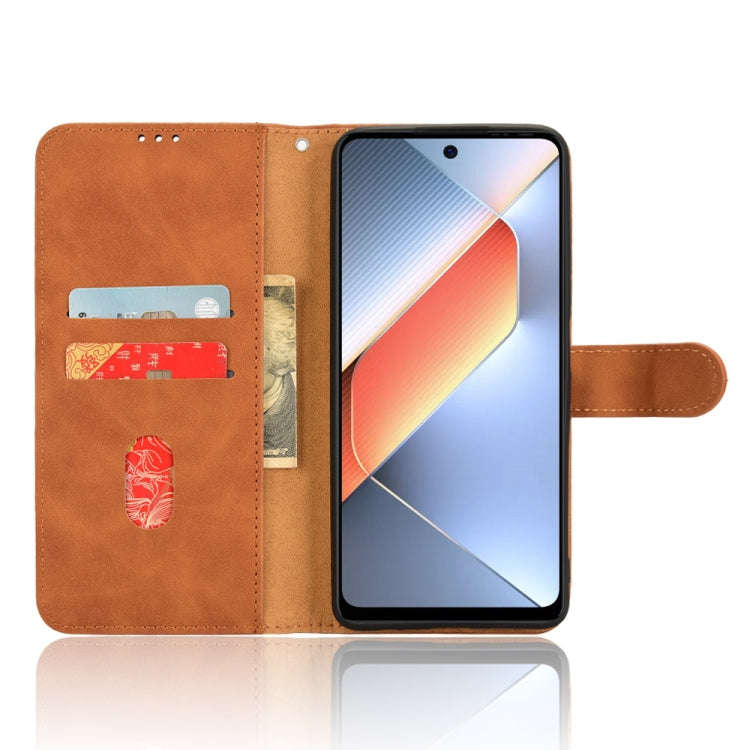 For Tecno Pova 6 Neo Skin Feel Magnetic Flip Leather Phone Case(Brown)