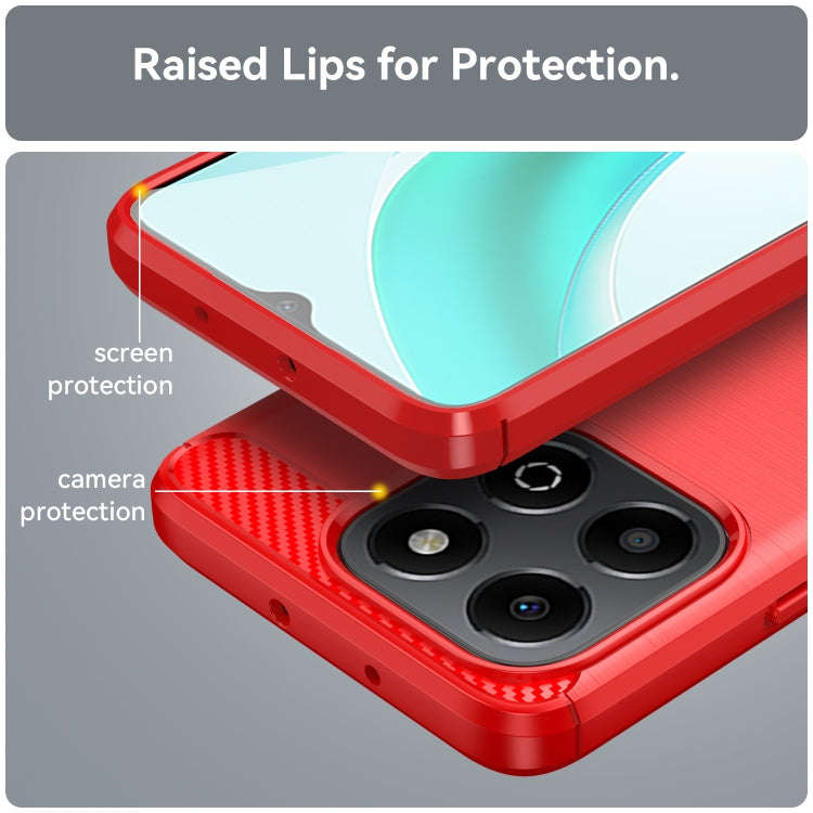 For Honor X6b Brushed Texture Carbon Fiber TPU Phone Case(Red)