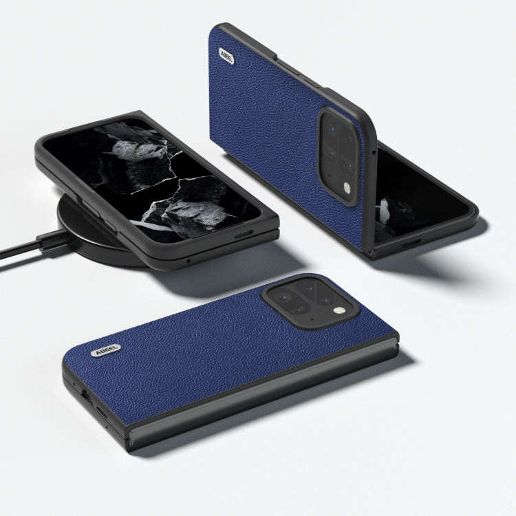 For Google Pixel 9 Pro Fold ABEEL Black Edge Genuine Leather Mino Phone Case(Royal Blue)