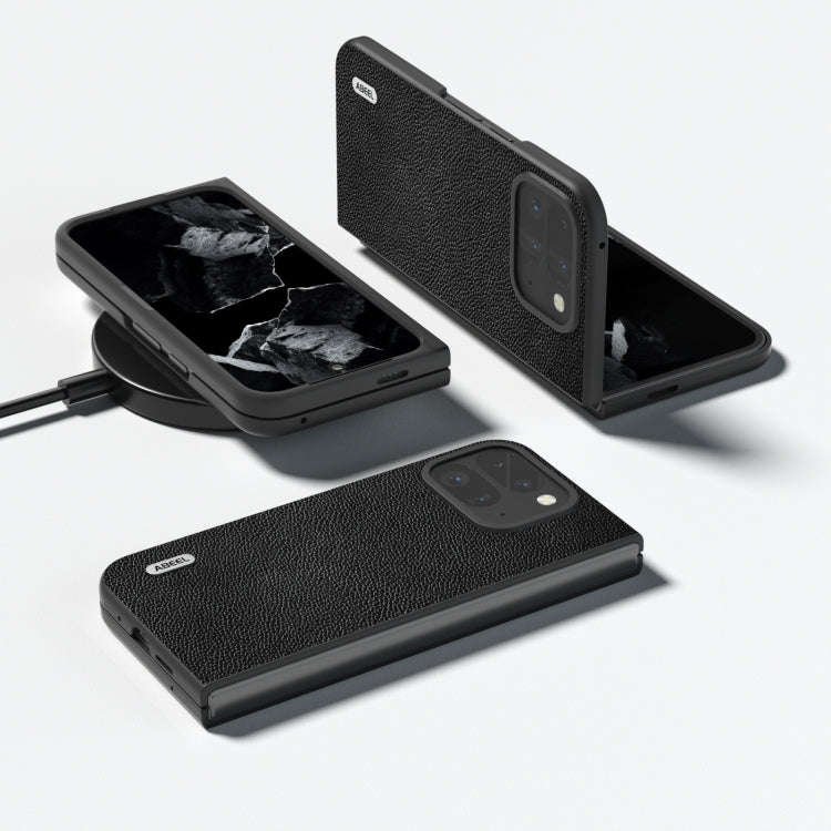 For Google Pixel 9 Pro Fold ABEEL Black Edge Genuine Leather Mino Phone Case(Black)