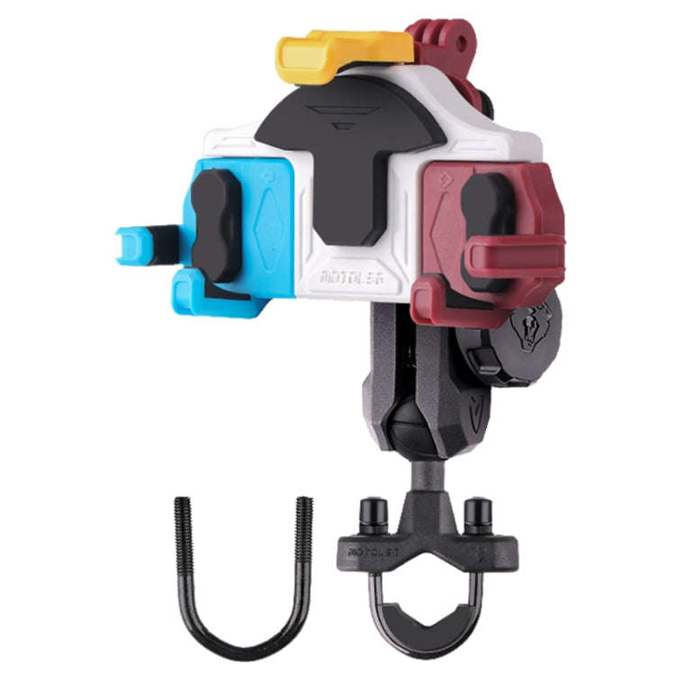 MOTOSLG Crab Motorcycle Phone Clamp Bracket U-Type Headbar Mount with Anti-theft Lock(Blue White ...
