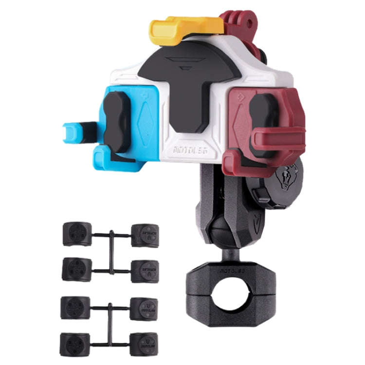 MOTOSLG Crab Motorcycle Phone Clamp Bracket O-Type Rear Mirror Mount with Anti-theft Lock(Blue Wh...