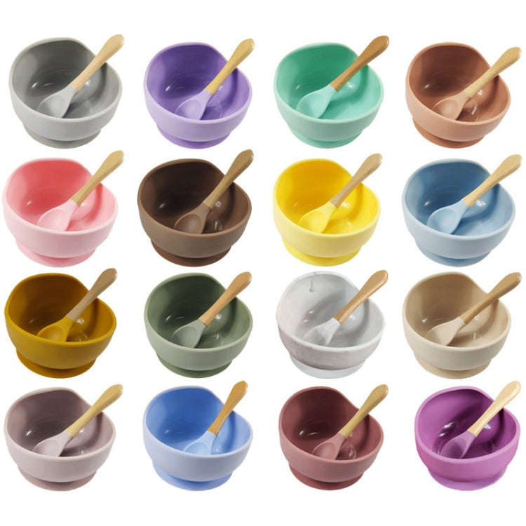 Children Silicone Anti-fall Suction Cup Bowl Training Spoon Food Supplement Bowl Set, Random Colo...