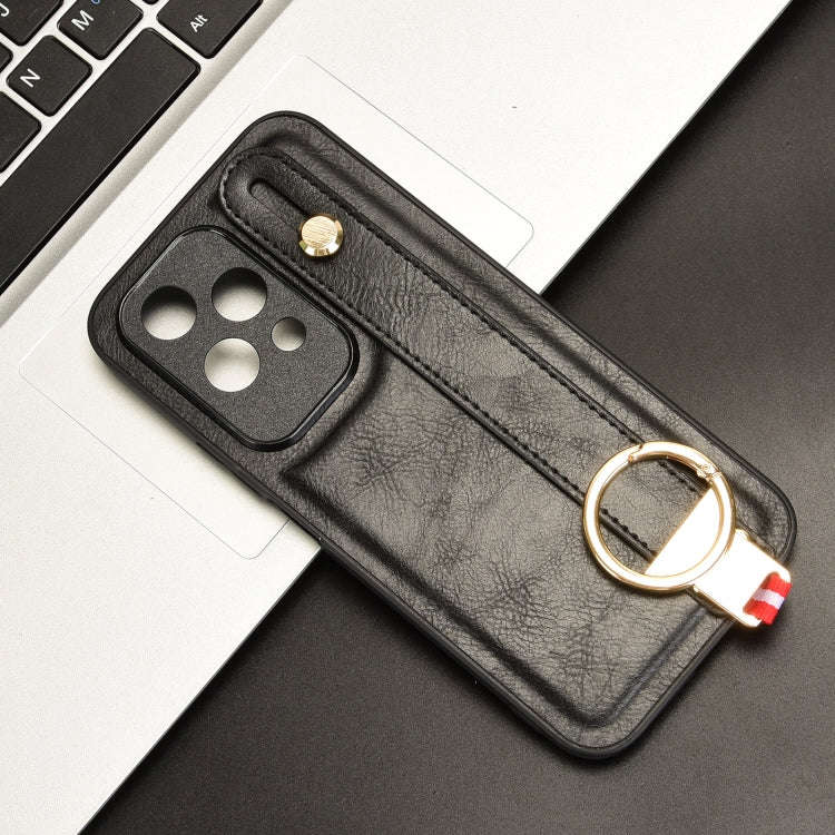 For Honor 200 Lite Global Wristband Leather Back Phone Case(Black)