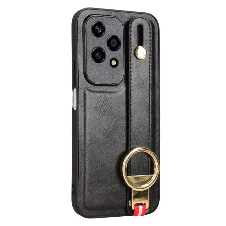 For Honor 200 Lite Global Wristband Leather Back Phone Case(Black)