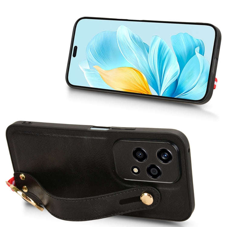 For Honor 200 Lite Global Wristband Leather Back Phone Case(Black)