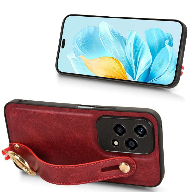 For Honor 200 Lite Global Wristband Leather Back Phone Case(Red)