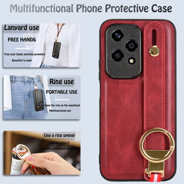 For Honor 200 Lite Global Wristband Leather Back Phone Case(Red)