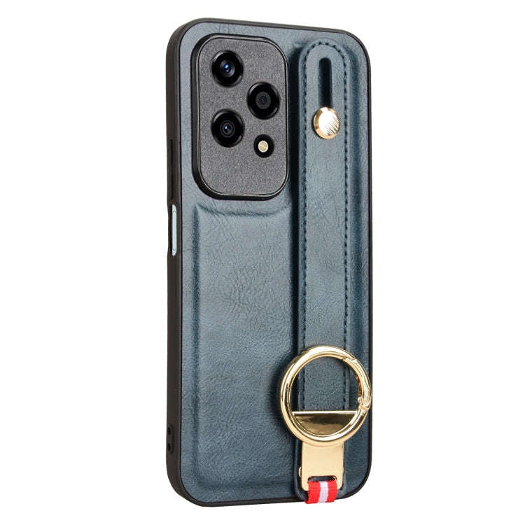 For Honor 200 Lite Global Wristband Leather Back Phone Case(Blue)