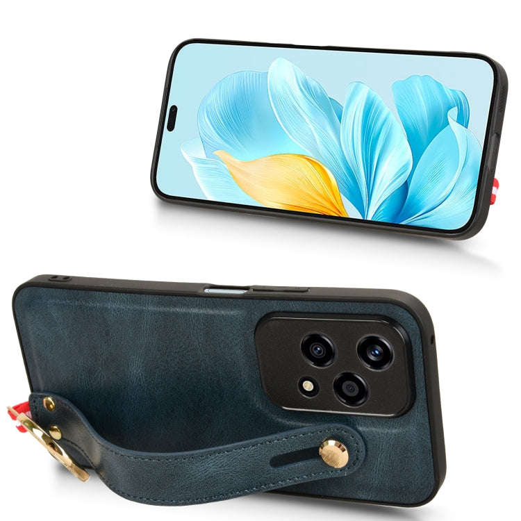 For Honor 200 Lite Global Wristband Leather Back Phone Case(Blue)
