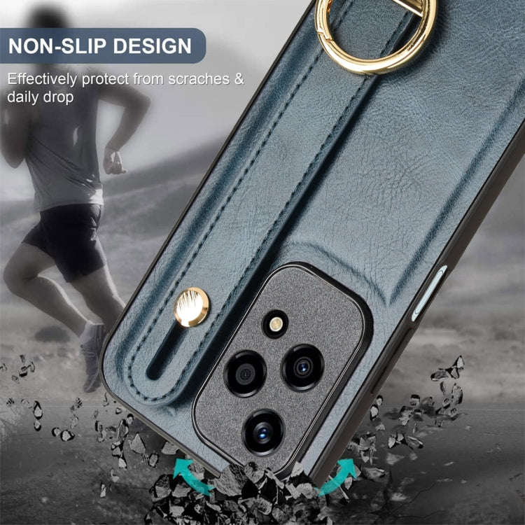 For Honor 200 Lite Global Wristband Leather Back Phone Case(Blue)