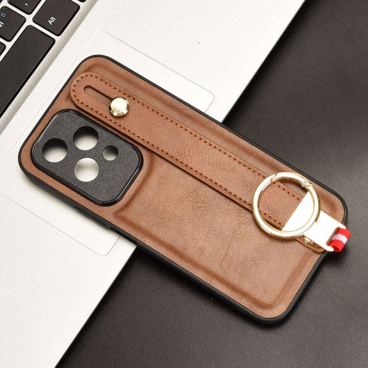 For Honor 200 Lite Global Wristband Leather Back Phone Case(Brown)