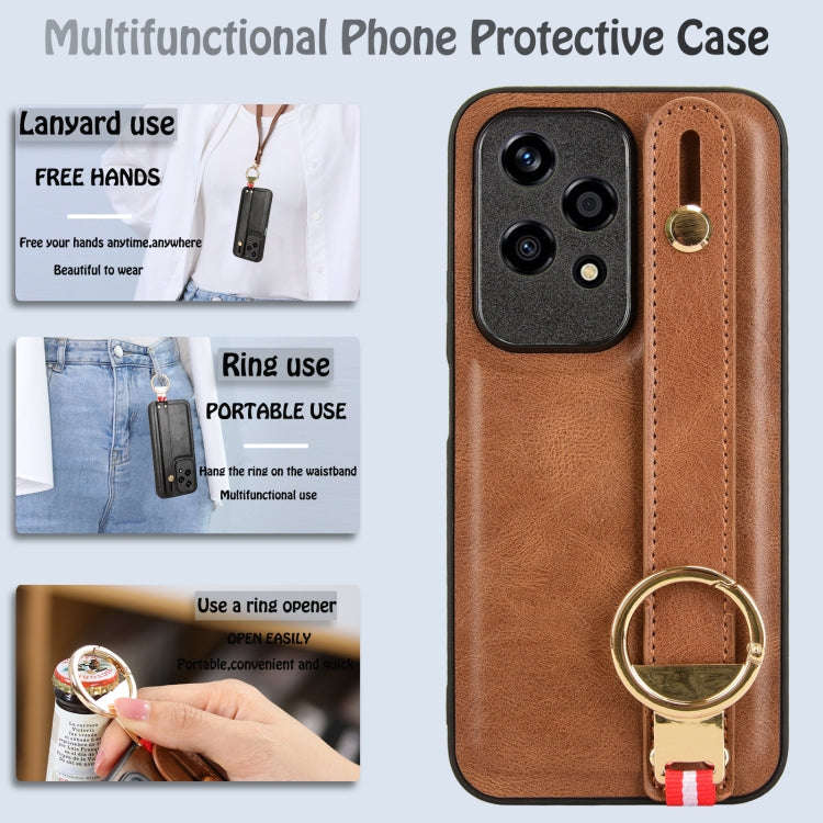 For Honor 200 Lite Global Wristband Leather Back Phone Case(Brown)