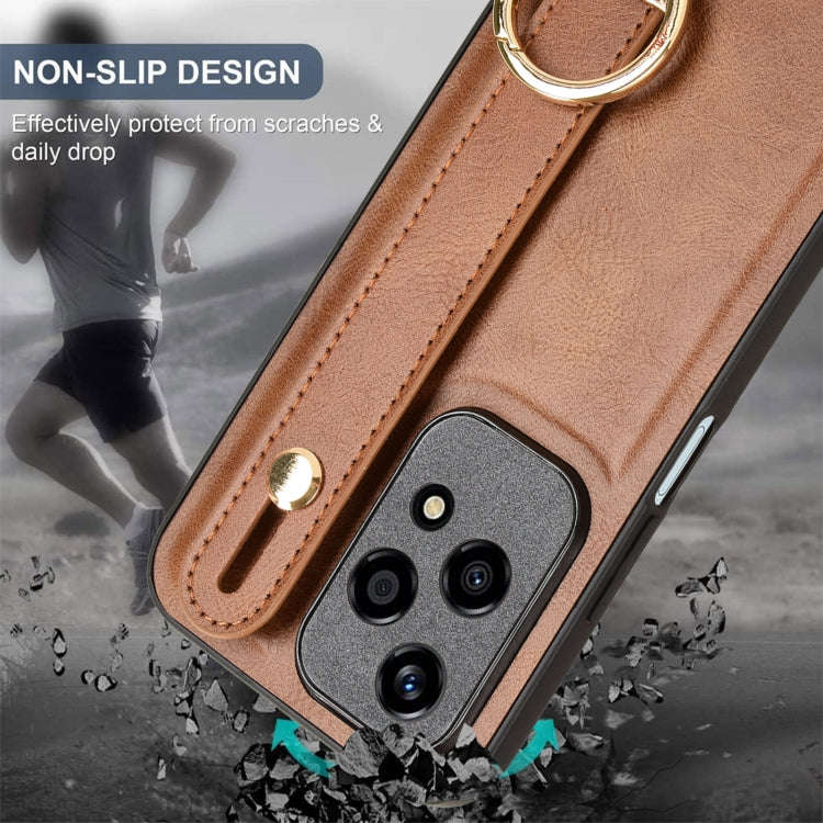 For Honor 200 Lite Global Wristband Leather Back Phone Case(Brown)