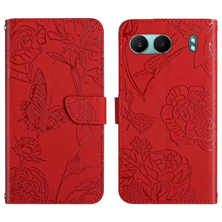 For OnePlus Nord 4 5G Skin Feel Butterfly Peony Embossed Leather Phone Case(Red)