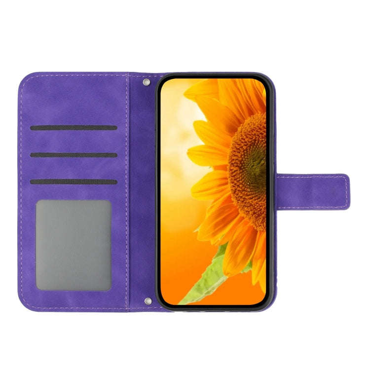 For OnePlus Nord 4 5G Skin Feel Sun Flower Embossed Leather Phone Case with Lanyard(Dark Purple)