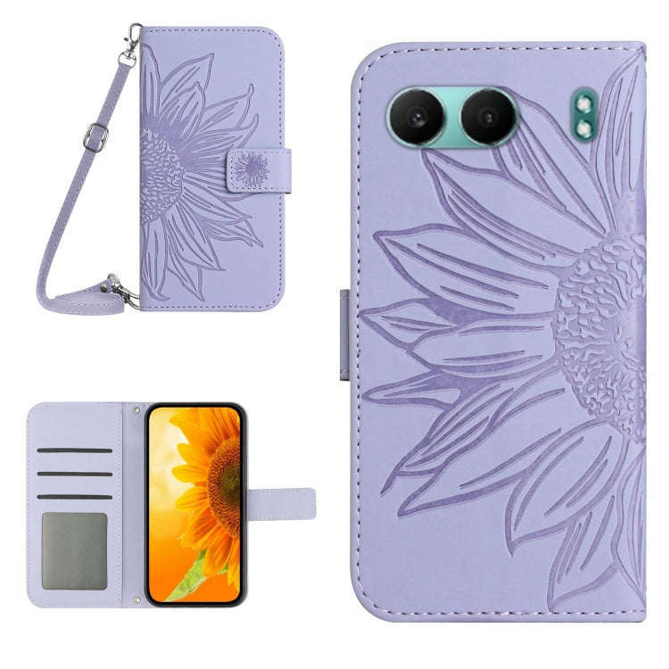 For OnePlus Nord 4 5G Skin Feel Sun Flower Embossed Leather Phone Case with Lanyard(Purple)