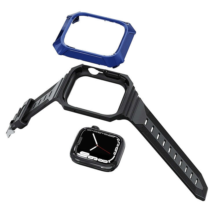 For Apple Watch 9 41mm PC Rugged Case Integrated TPU Watch Band(Blue)