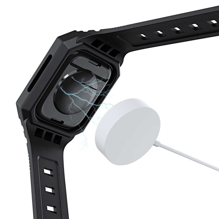 For Apple Watch SE 2023 44mm PC Rugged Case Integrated TPU Watch Band(Black)