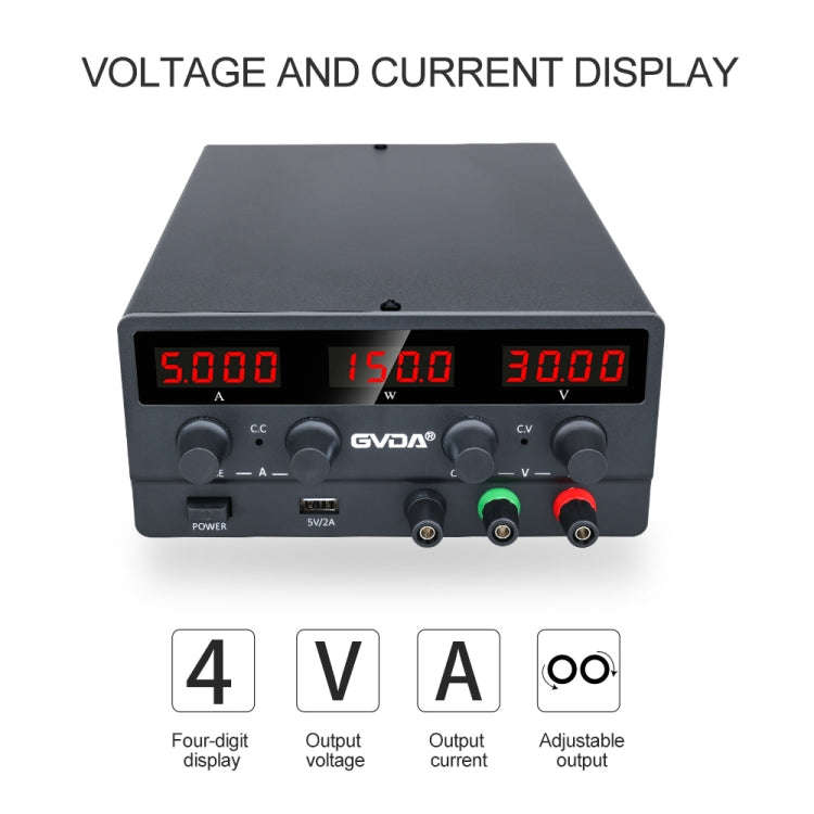 GVDA SPS-H3010 30V-10A Adjustable Voltage Regulator, Specification:EU Plug(Black)