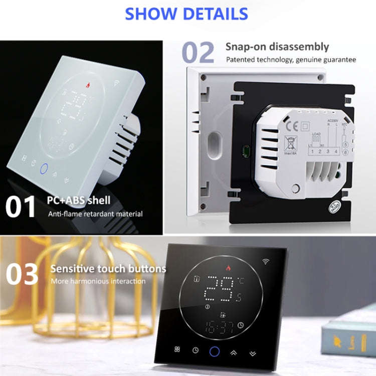 BHT-008GCLW 95-240V AC 5A Smart Home Boiler Heating LED Thermostat With WiFi(White)