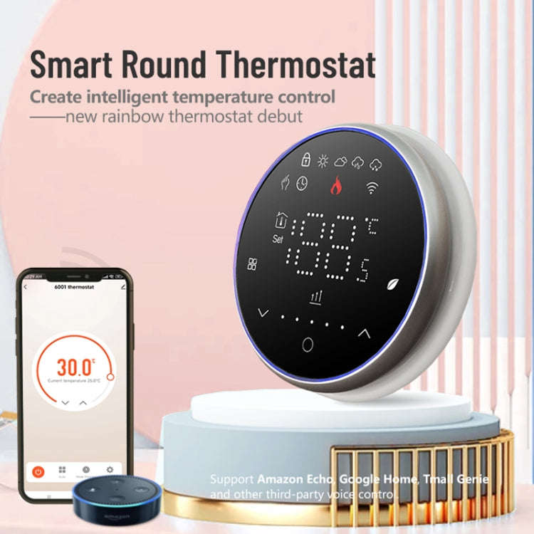 BHT-6001GALW 95-240V AC 5A Smart Round Thermostat Water Heating LED Thermostat With WiFi(White)