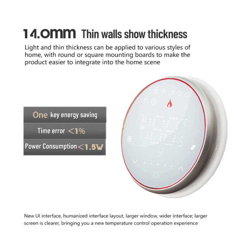 BHT-6001GCL 95-240V AC 5A Smart Round Thermostat Boiler Heating LED Thermostat Without WiFi(White)