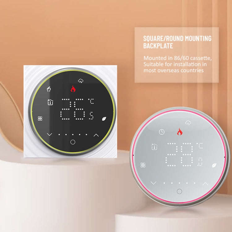 BHT-6001GCL 95-240V AC 5A Smart Round Thermostat Boiler Heating LED Thermostat Without WiFi(White)