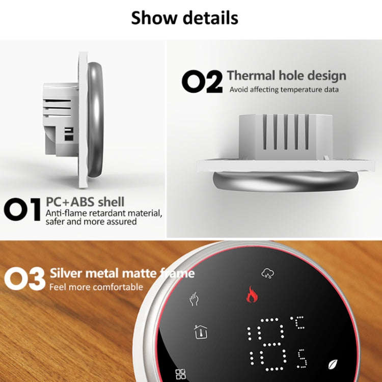 BHT-6001GCL 95-240V AC 5A Smart Round Thermostat Boiler Heating LED Thermostat Without WiFi(White)