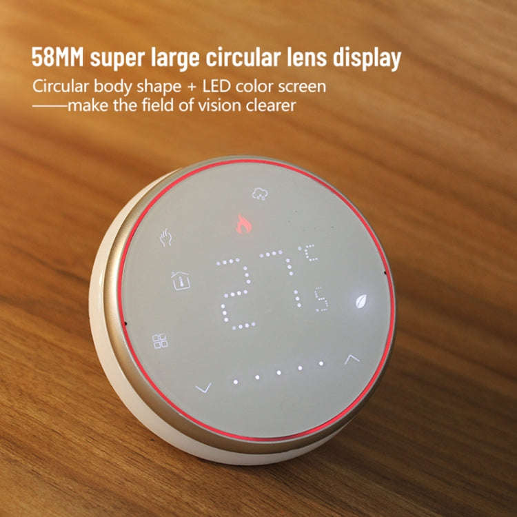 BHT-6001GCL 95-240V AC 5A Smart Round Thermostat Boiler Heating LED Thermostat Without WiFi(White)