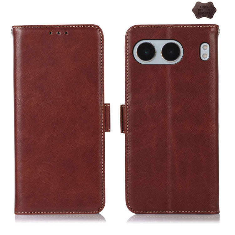 For OnePlus Nord 4 Magnetic Crazy Horse Texture Genuine Leather RFID Phone Case(Brown)