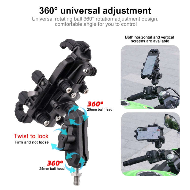 MOTOSLG Crab Motorcycle Phone Clamp Bracket L-Type Rear Mirror Mount with Anti-theft Lock(Black)