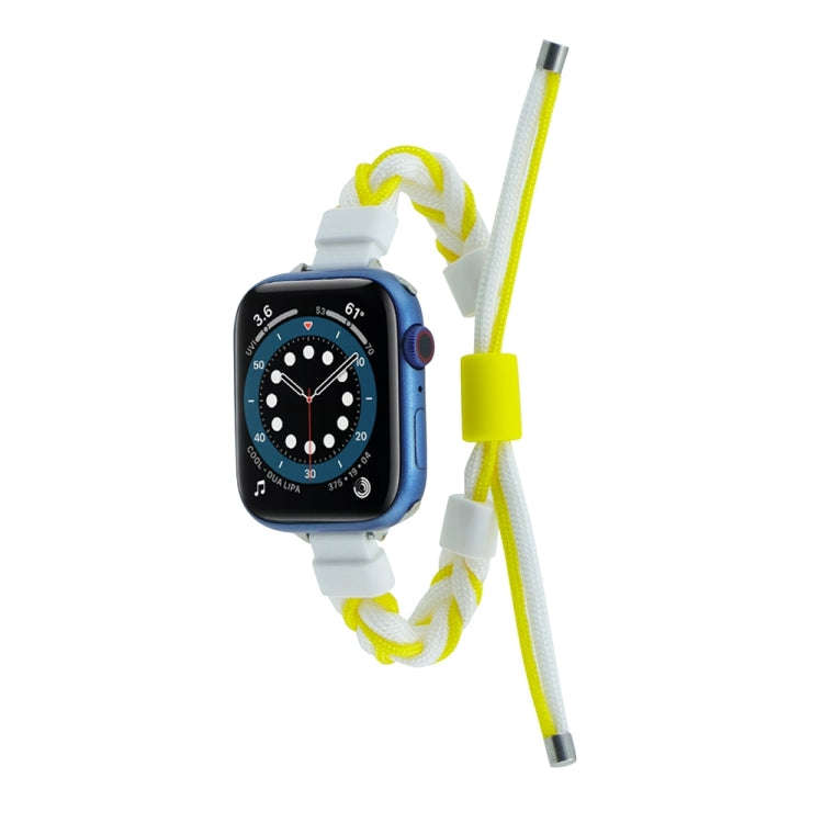 Silicone Bean Braided Cord Nylon Watch Band For Apple Watch SE 2023 44mm(White Yellow)