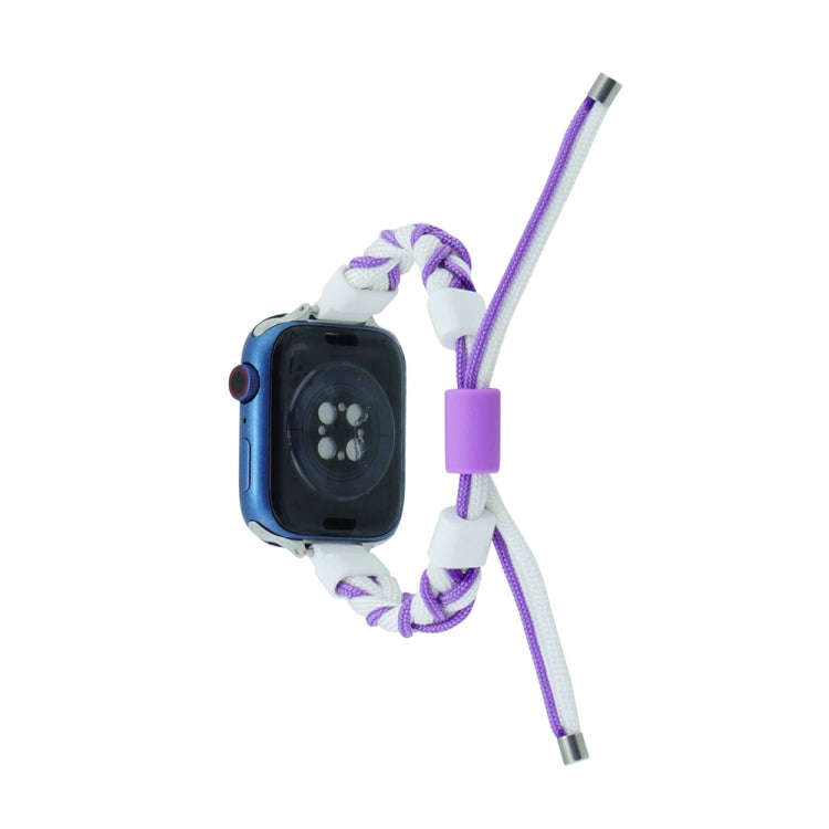 Silicone Bean Braided Cord Nylon Watch Band For Apple Watch SE 2023 44mm(White Purple)
