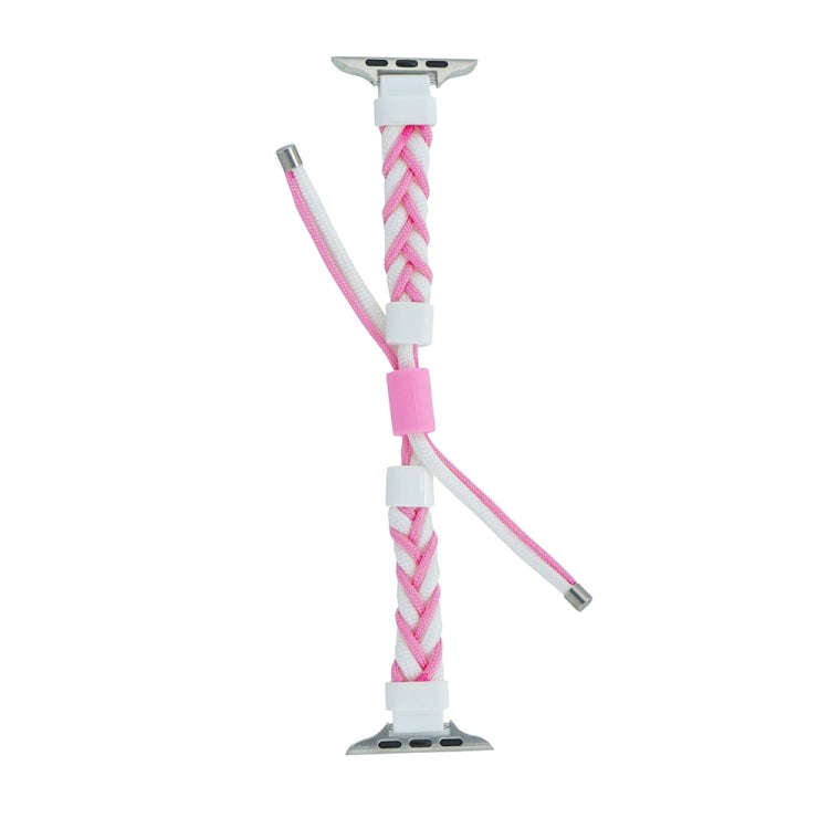 Silicone Bean Braided Cord Nylon Watch Band For Apple Watch SE 2023 40mm(White Pink)