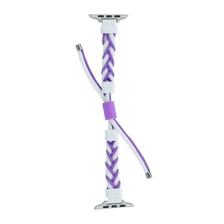 Silicone Bean Braided Cord Nylon Watch Band For Apple Watch SE 2023 40mm(White Purple)