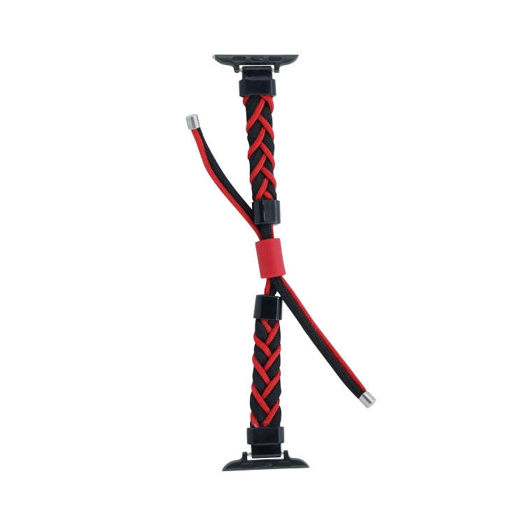 Silicone Bean Braided Cord Nylon Watch Band For Apple Watch 9 45mm(Black Red)