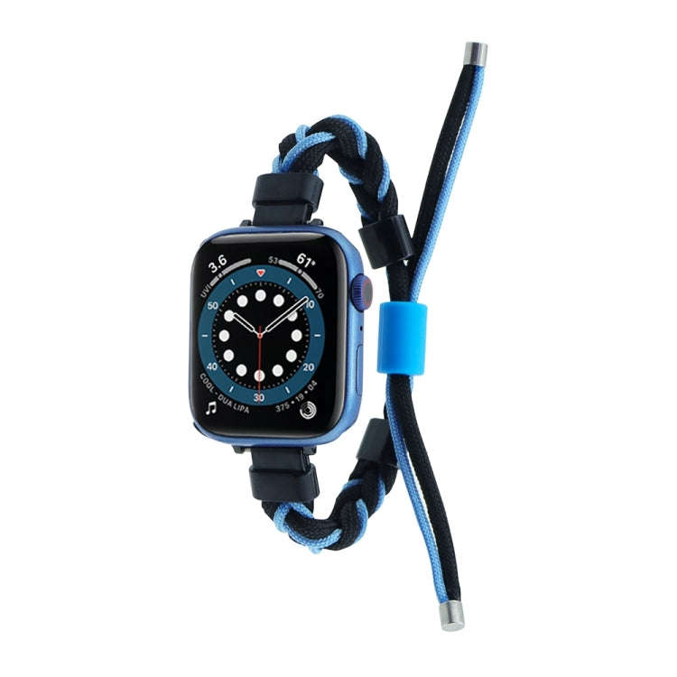 Silicone Bean Braided Cord Nylon Watch Band For Apple Watch 9 45mm(Black Blue)