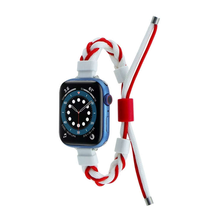 Silicone Bean Braided Cord Nylon Watch Band For Apple Watch 9 41mm(White Red)