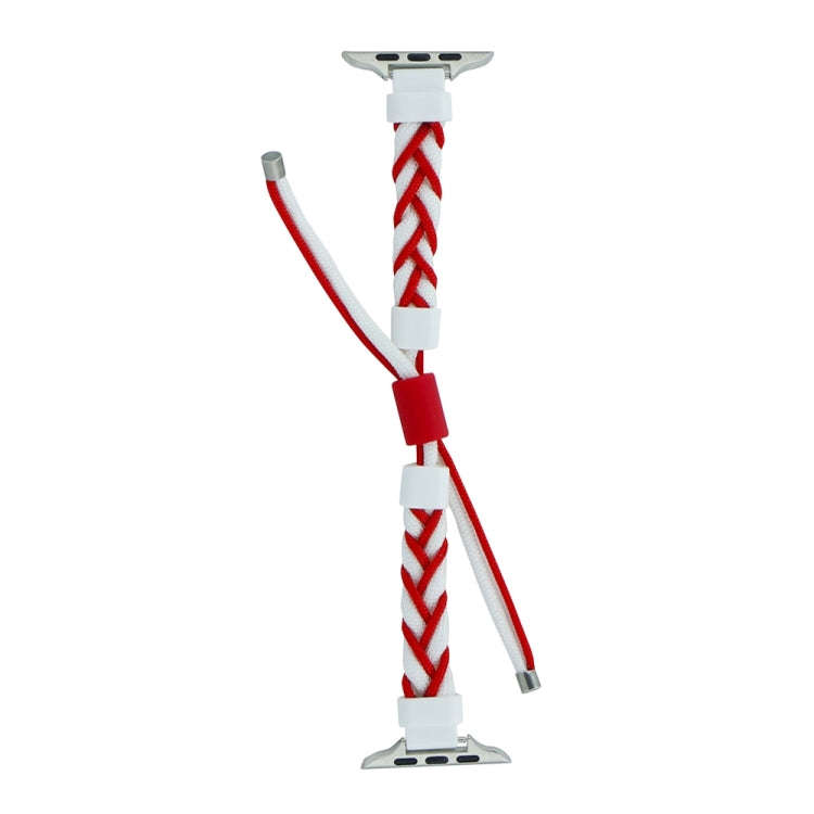 Silicone Bean Braided Cord Nylon Watch Band For Apple Watch 9 41mm(White Red)