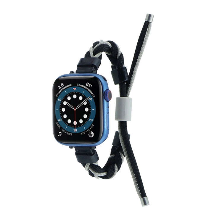 Silicone Bean Braided Cord Nylon Watch Band For Apple Watch 9 41mm(Black Grey)