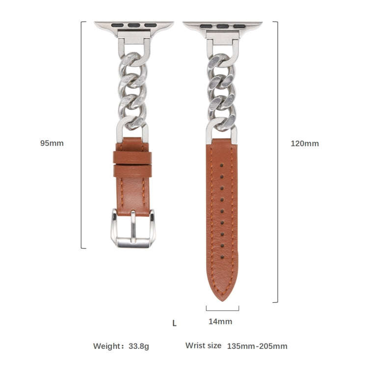 For Apple Watch Series 9 45mm Chain Genuine Leather Watch Band, Size: L(Gold Brown)