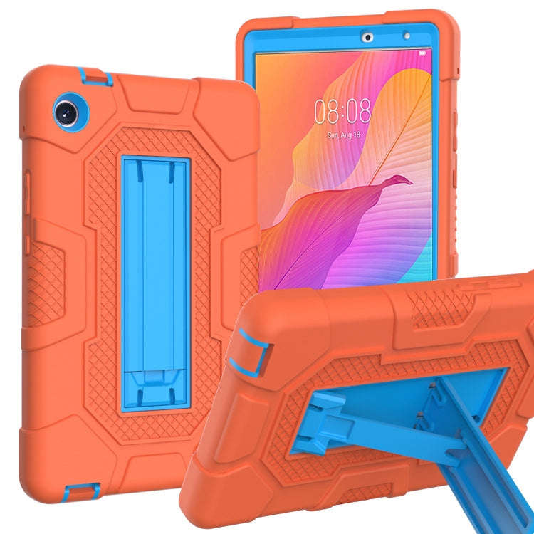 For Huawei MatePad T8 Contrast Color Robot B3 Silicone Hybrid PC Tablet Case with Holder(Orange B...